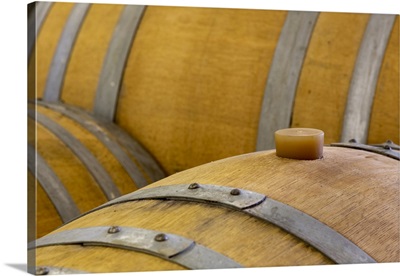 USA, Oregon, Elk Cove Winery, Oak Barrels Close-Up