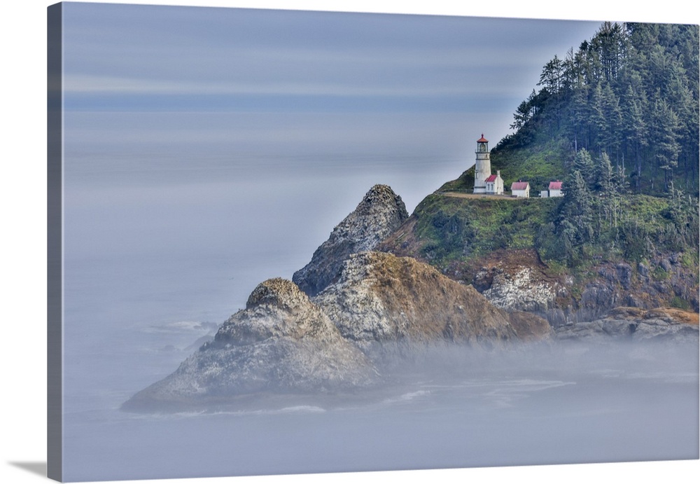 Usa, Oregon, Florence. Heceta Head Lighthouse, A Foggy Morning on the Pacific Surrounding the Heceta Head Lighthouse. Unit...
