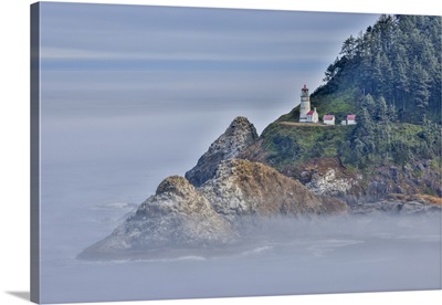 USA, Oregon, Florence, Heceta Head Lighthouse, A Foggy Morning On The Pacific