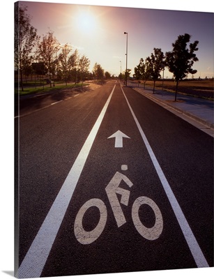USA, Oregon, Portland, Bike Rider Sign On Street