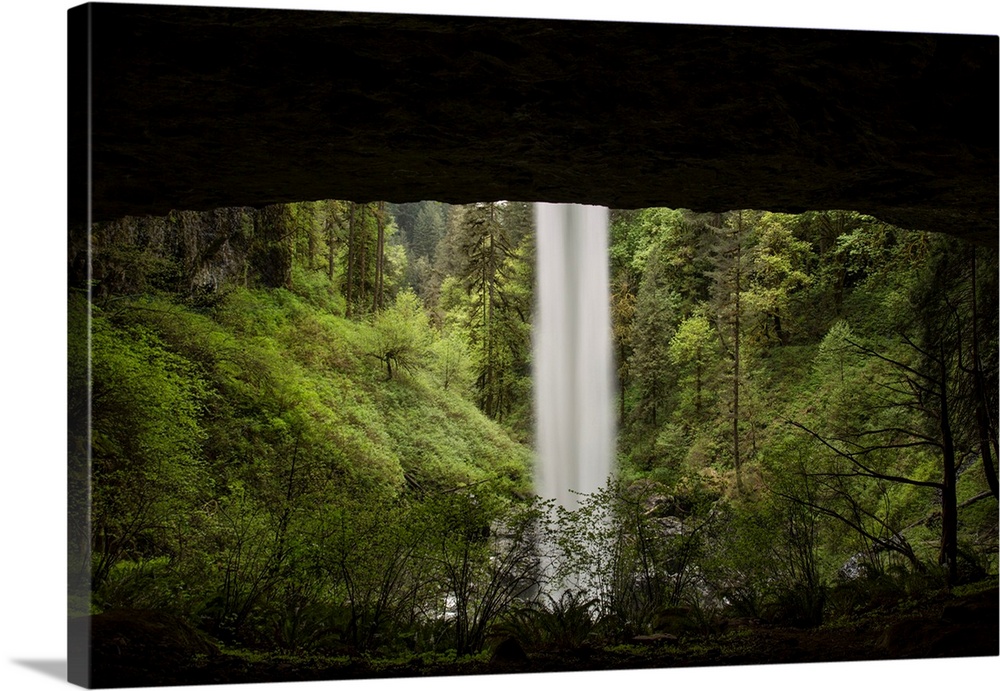 USA, Oregon, Silver Falls State Park. North Falls seen from inside cave.