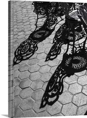USA, Pennsylvania, Wrought Iron Chairs And Shadows On A Patio On A Sunny Day