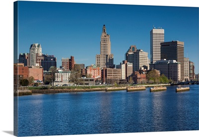 USA, Rhode Island, Providence, City Skyline From The Providence River, Morning