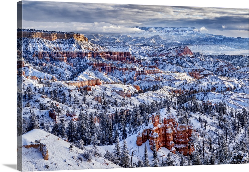 USA, Utah, Bryce canyon national park, buttes and hoodoos on a winter morning.