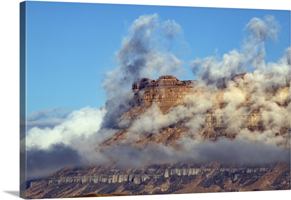 USA, Utah. Green River, Cloud and Mist Shrouded Little Elliot Mesa. United States, Utah.