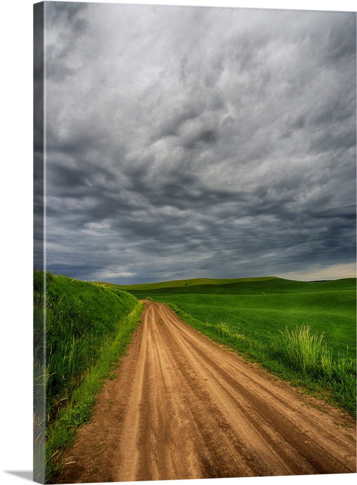 North America, USA, Washington, Palouse Country, Stormy Day Traveling through Country Backroad