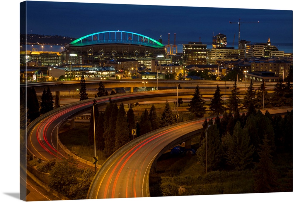 USA, Washington. Seattle freeways at dusk.