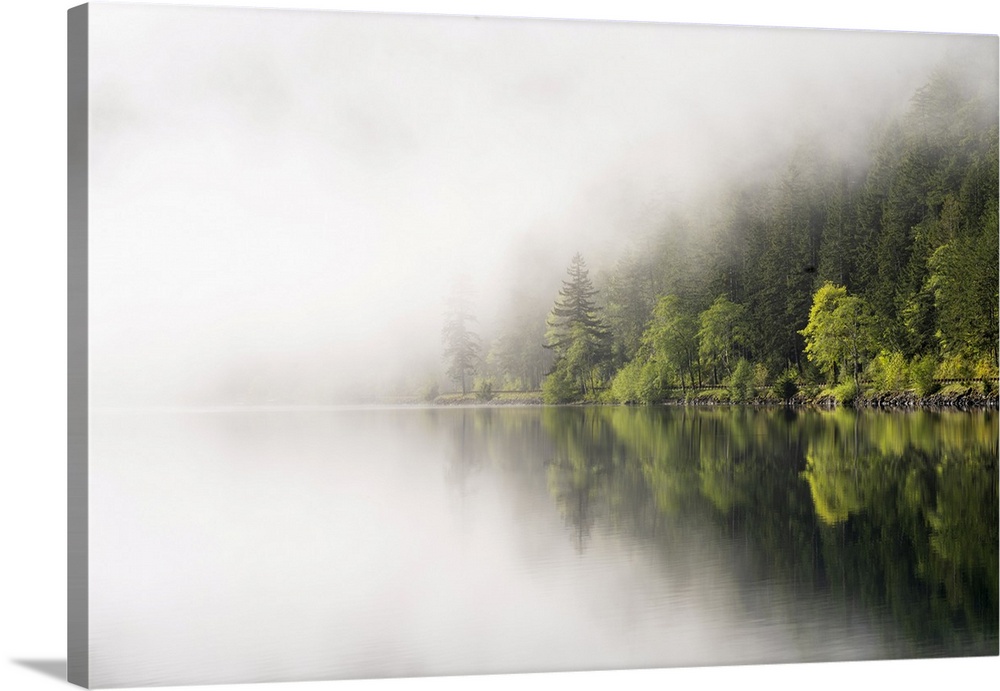 USA, Washington State, Olympic National Park, Crescent Lake. Fog obscures some of Crescent Lake.