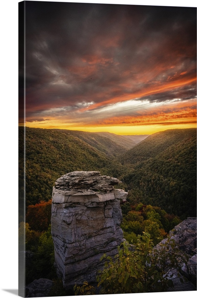 USA, West Virginia, Blackwater Falls State Park. Sunset on mountain overlook.