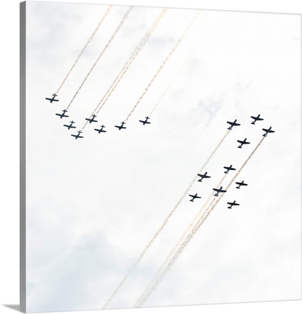 North America, USA, Wisconsin, Oshkosh, AirVenture 2016, Formations of T-28 Trojans and Nanchang CJ-6A Aircraft Trailing s...