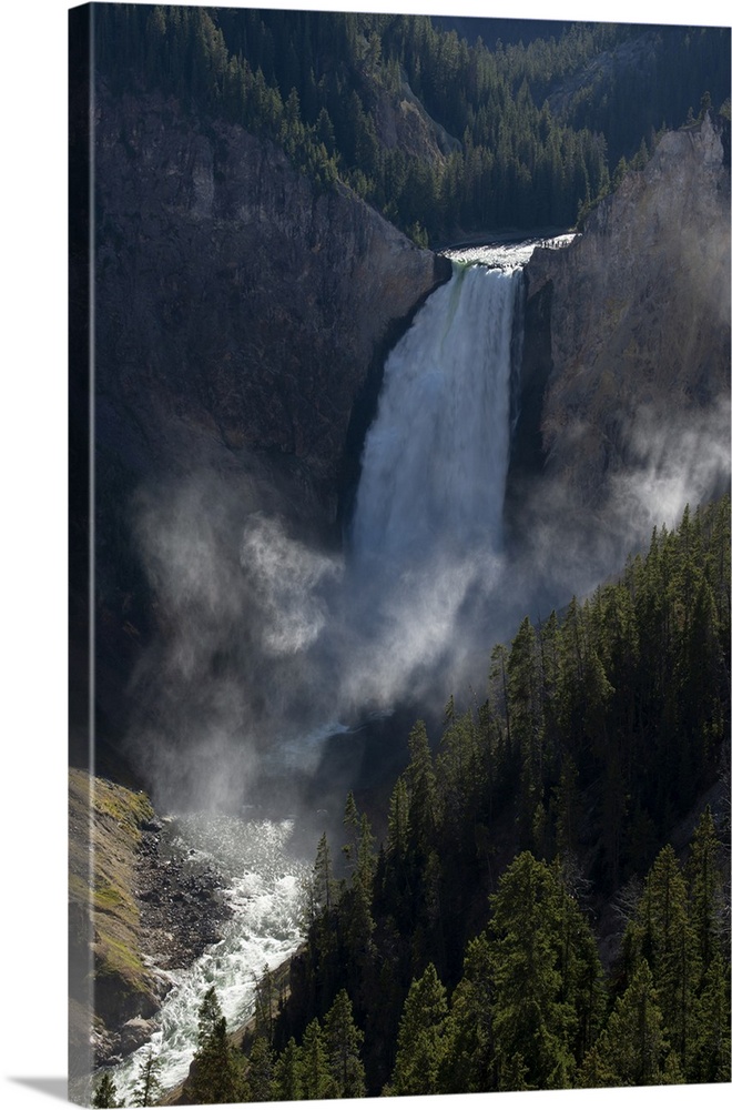 USA, Wyoming, Shadows And Mist At Lower Yellowstone Falls, Yellowstone National Park