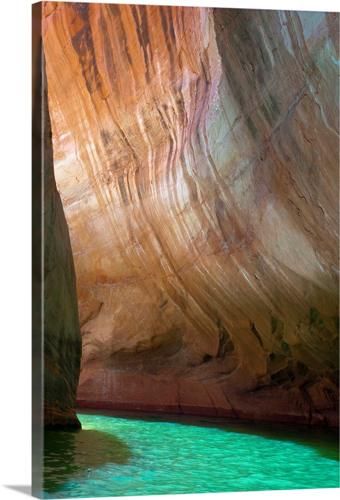 North America, USA, Utah, Glen Canyon National Recation Area.  Detail of Escalente River Tributary and narrow canyon walls...