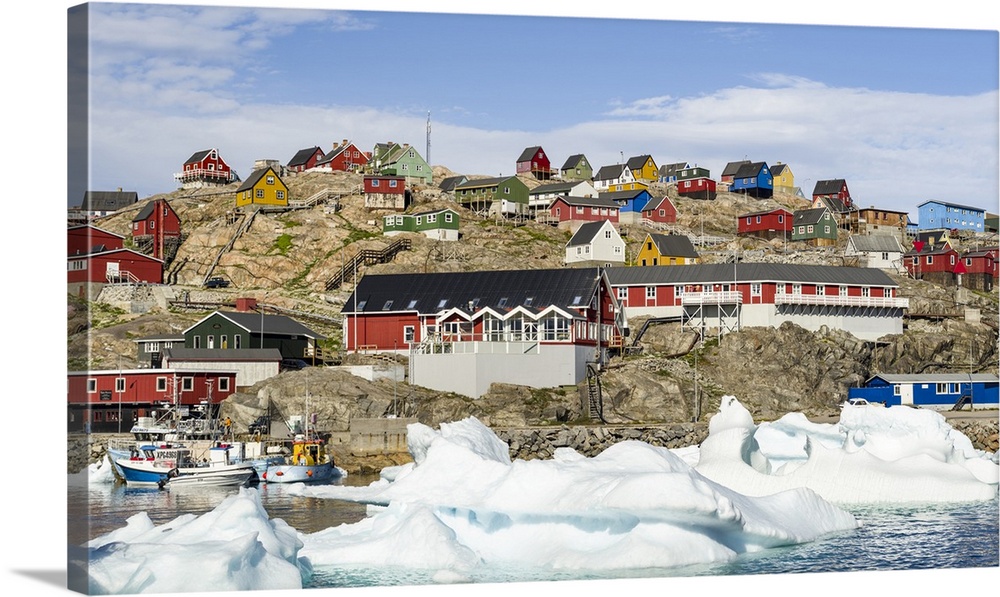 Uummannaq harbor and town, northwest of Greenland, located on an island in the Uummannaq Fjord System.