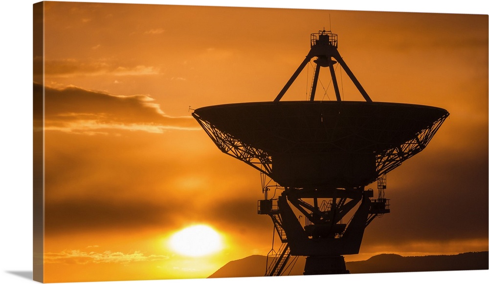 Radio telescope at sunset