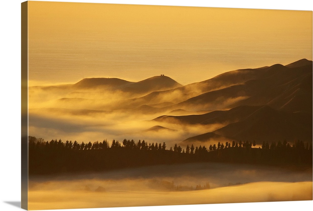 View from Te Mata Peak and Early Light on Morning Mist, Hawkes Bay, North Island, New Zealand