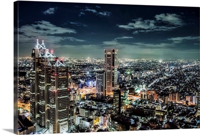 View From The Government Building Of Tokyo Japan, Cityscape At Night