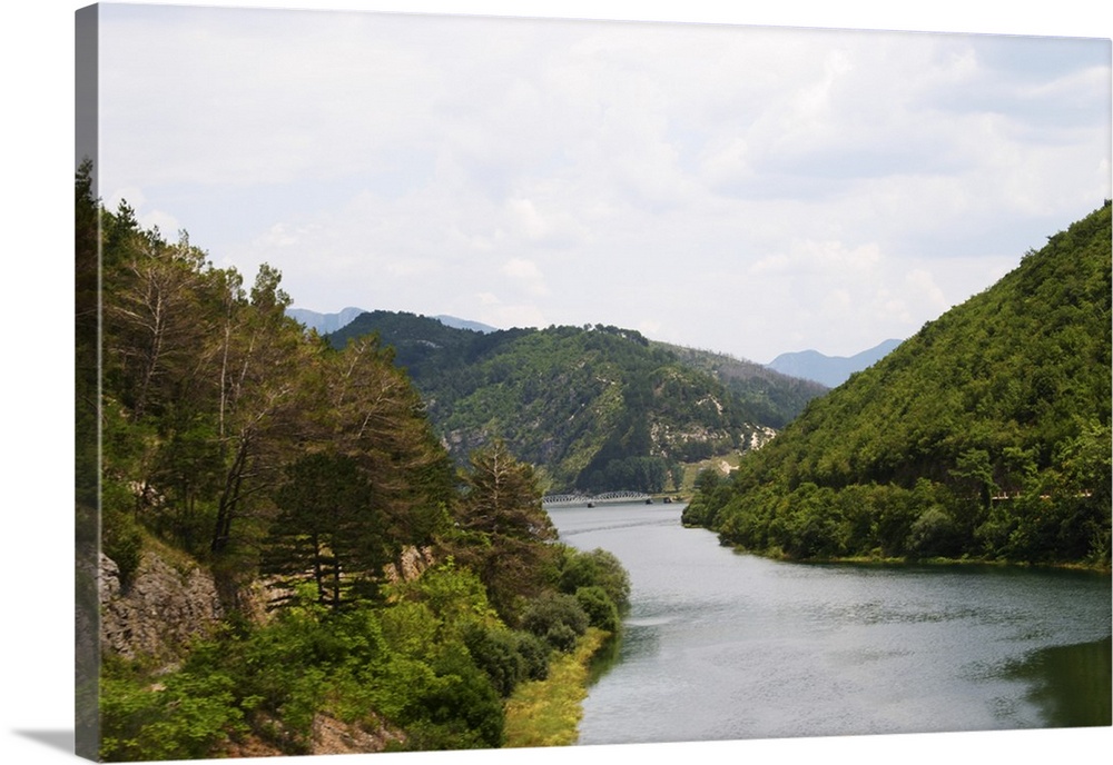 View of the river Trebisnjica in a steep valley near Trebinje. Trebinje. Republika Srpska. Bosnia Herzegovina, Europe.