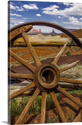View through wagon wheel of Monument Valley Tribal Park, Arizona