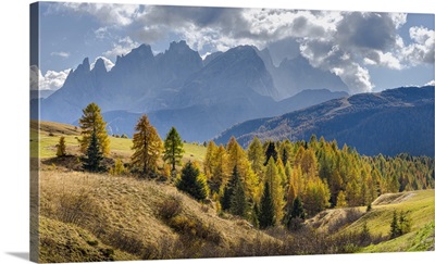 View Towards Pale Di San Martino, Focobon Mountain Range, Dolomites, Italy