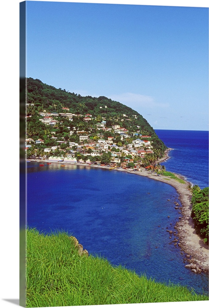 Village of Scotts Head, with views of Soufriere Bay and the Martinique Channel, Southern Coast, Dominica, Caribbean.