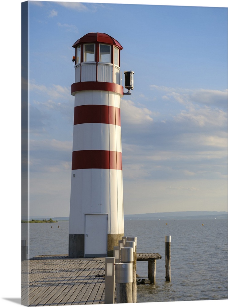 Village Podersdorf and the shore of Lake Neusiedl. The lighthouse at the harbor, the landmark of Podersdorf. Part of the U...