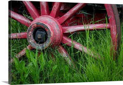 Vintage Wagon Wheel And Grass, Chena Hot Springs, Alaska