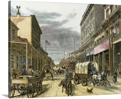 Virginia City in 1870, Main street, United States, Engraving