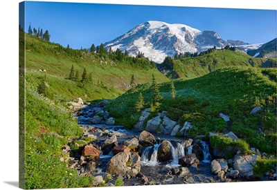 WA, Mount Rainier National Park, Edith Creek And Mount Rainier