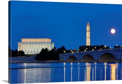 Washington DC, Moon Rising Over the Memorial Bridge and the Lincoln Memorial