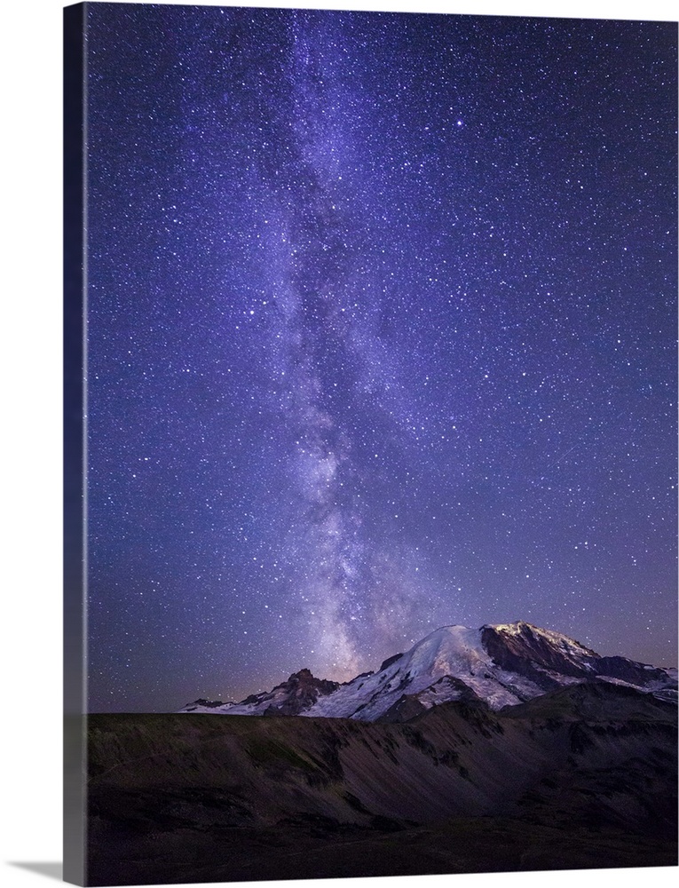 USA, Washington State, Mt. Rainier National Park. Stars and the Milky Way light the sky above Mt. Rainier and Burroughs Mo...
