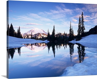 Washington, Mt. Rainier and clouds reflected in Upper Tipsoo Lake at sunrise