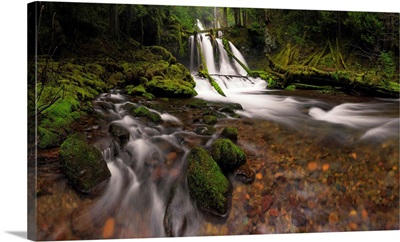 Washington State, Lower Panther Creek Falls, Waterfall And Stream