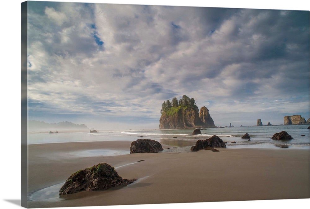 North America, USA, Washington, Olympic National Park.  Early morning mist and seastacks on Second Beach, Olympic National...