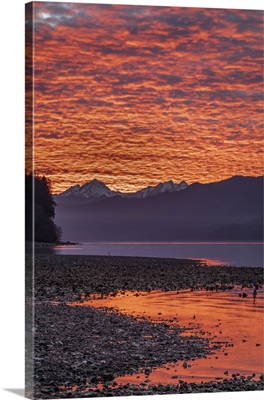Washington State, Seabeck, Sunset On Hood Canal And Olympic Mountains