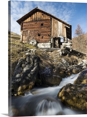 Water mills of the viles of Mischi und Seres, village of Campill, Italy