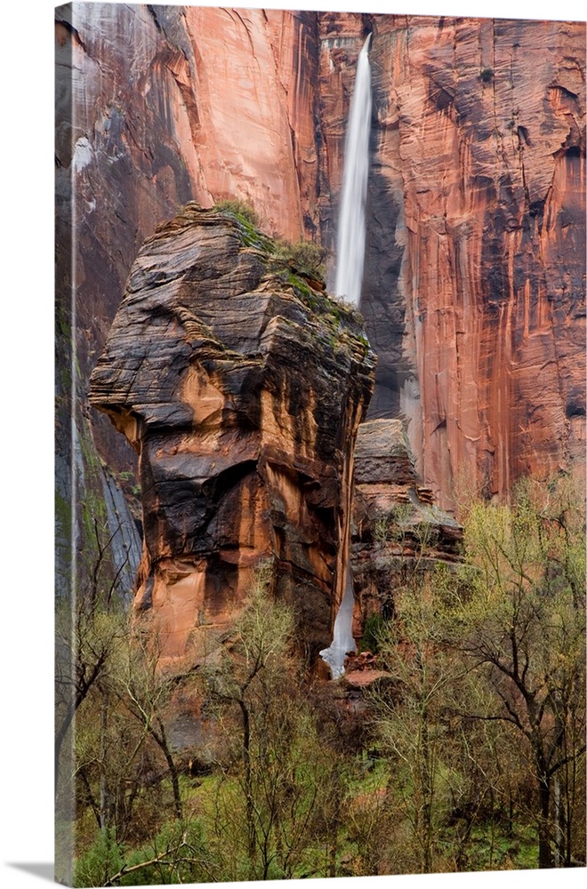 Waterfall thunders down near the Temple of Sinawava in Zion National Park in Utah.