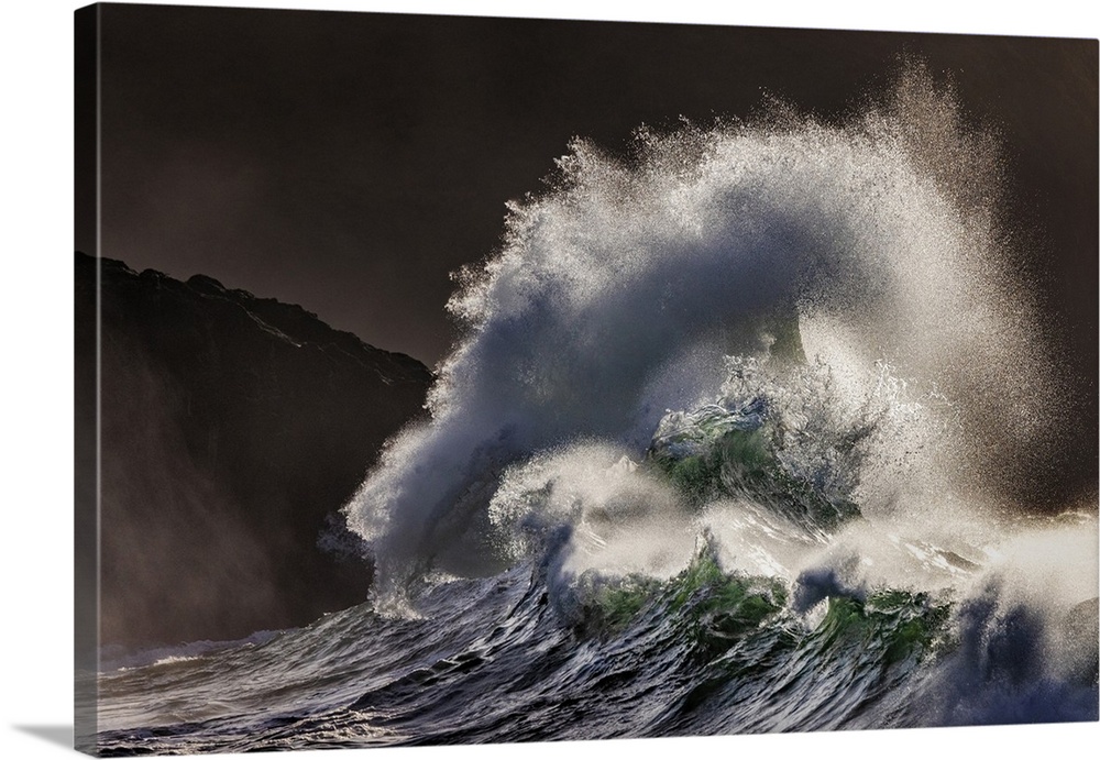 Waves crash at Cape Disappointment State Park, Washington State, USA.