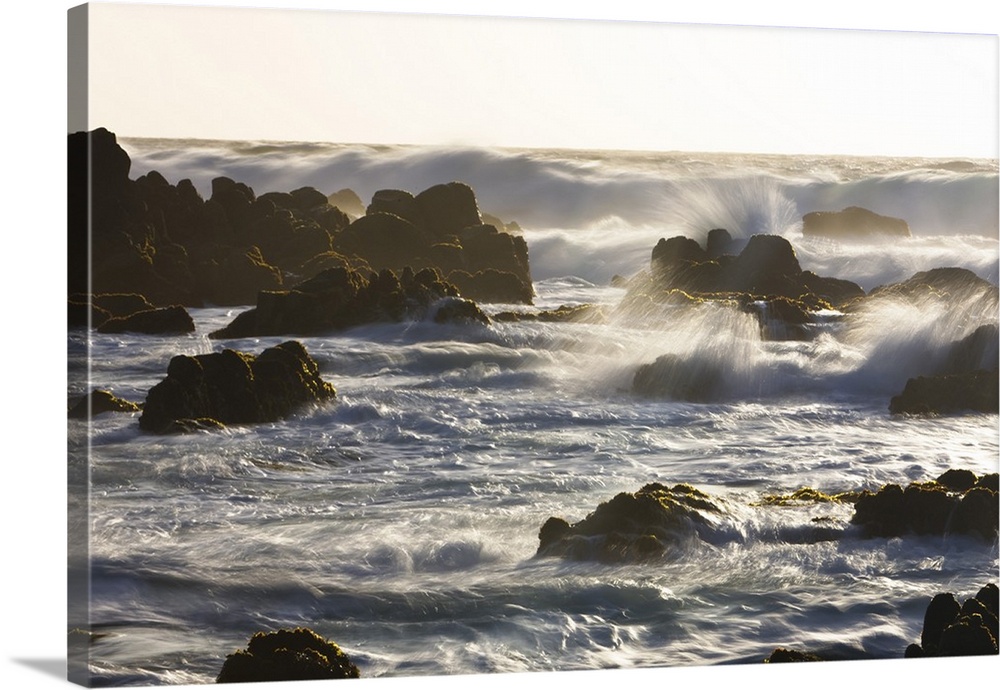 Waves crashing on the rocky California coast near Monterey, California.