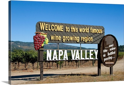 Welcome sign at Napa Valley, famous for its wine growing region, California