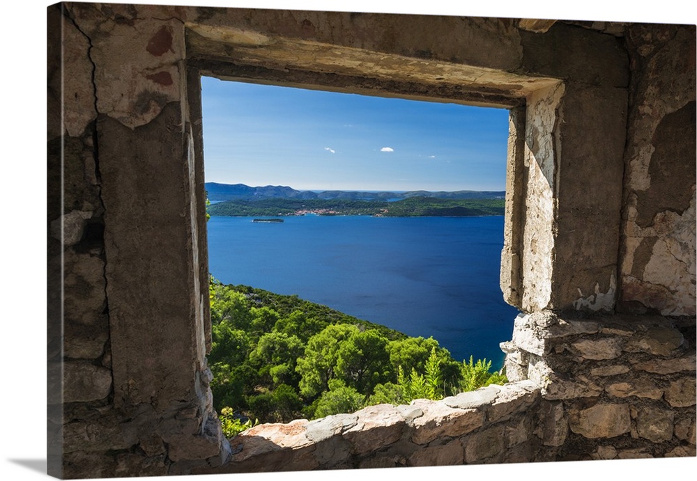 Window view at St. Michael's Fort, Ugljan Island, Dalmatian Coast, Croatia.