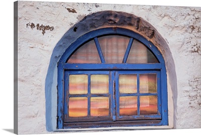 Window With Sunset Reflection, Mykonos, Greece