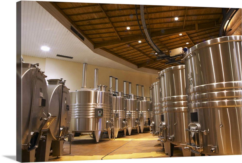 The winery with wooden and stainless steel fermentation vats. It is built in a circular design and made from chestnut wood...