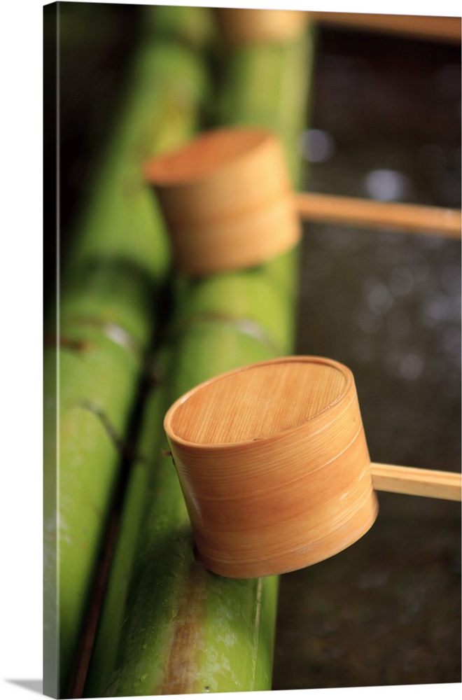 Wooden ladles at the entrance to the Kasuga-Taisha Shrine in Nara, Japan.