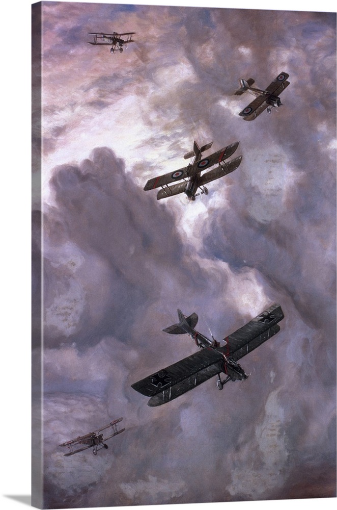 World War I (1914-1918). Aerial battle between French (Model Nieuport 17) and German (Albatros D-III) aircrafts.