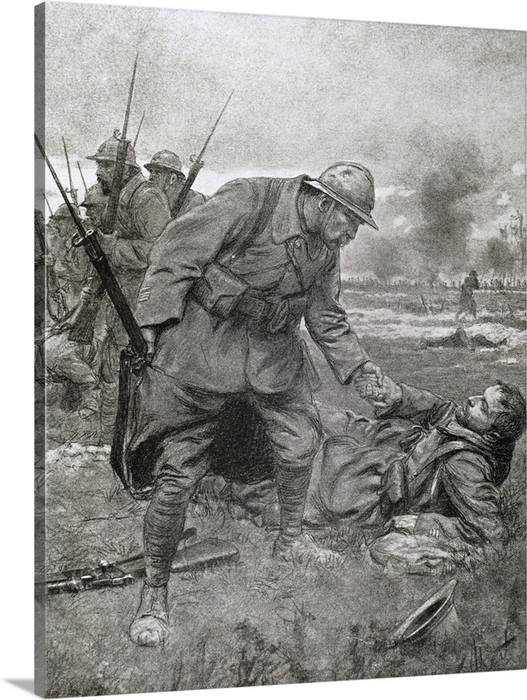 World War I (1914-1918). Battle of Champagne, France. A wounded captain and battalion chief, who also joined the struggle,...