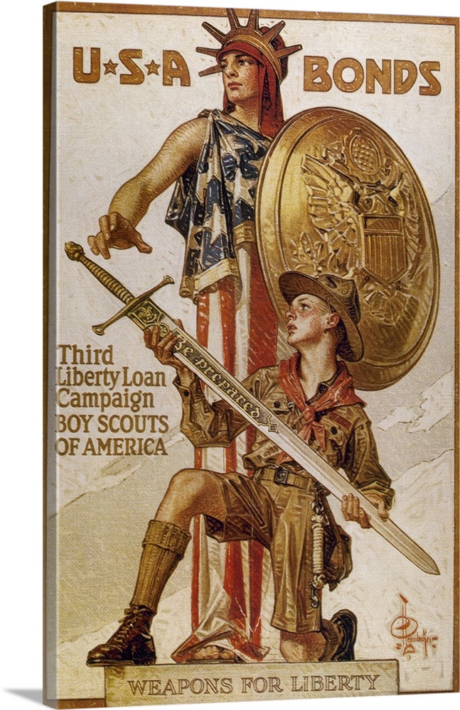 World War I (1914-1918). Poster 'USA Bonds Third Liberty Loan Campaign'. Boy Scouts of America (1917), by Joseph Christian...