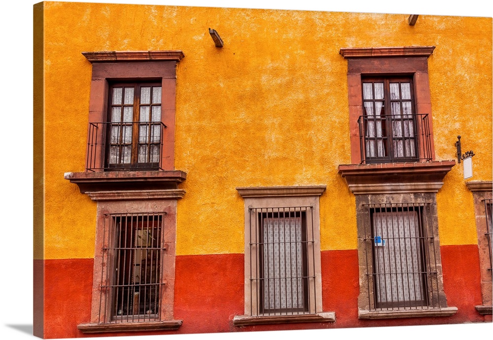 Yellow Red Wall Brown Windows Metal Gates San Miguel de Allende Mexico.