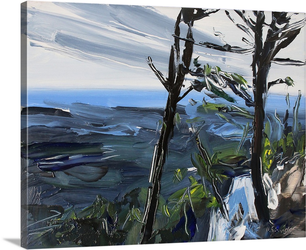 Contemporary palette knife painting of the scenic view from Pilot Mountain, NC.