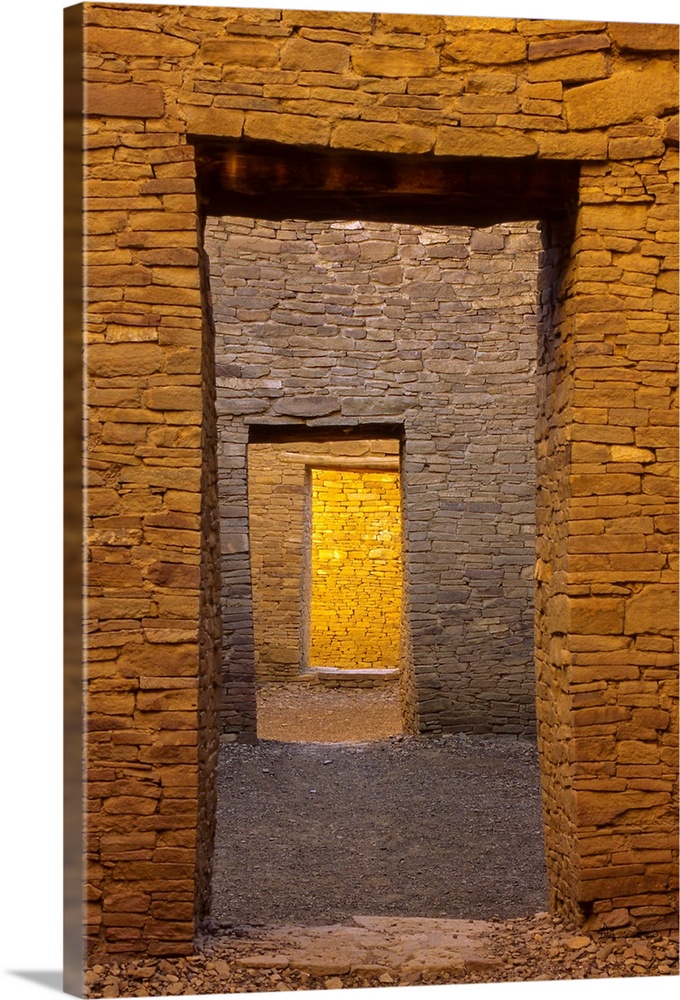 Stone doorway with room views beyond at Bonito Pueblo, Chaco Canyon, New Mexico, USA.