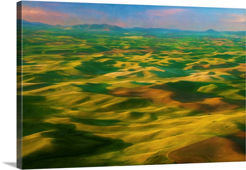 Digital photo art view of agricultural "golf course" from Steptoe Butte, Palouse, Washington, USA.